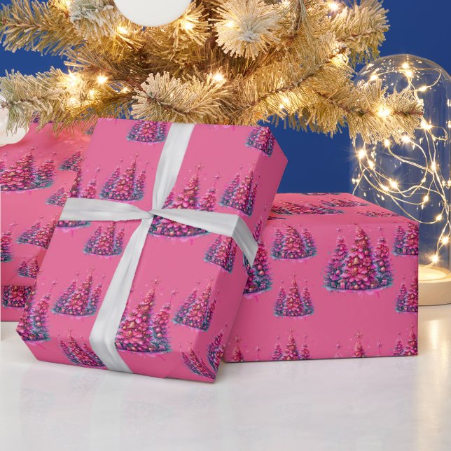 Papel De Regalo Árbol de Navidad Rosa Estético Preppy (Vacaciones)