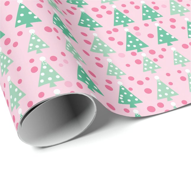 Papel De Regalo Árbol de Navidad rosa moderno (Esquina del rollo)