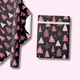 Papel De Regalo Árbol de Navidad Rosa Negro