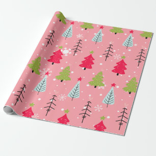 Papel De Regalo Árbol de Navidad Rosa Patrón Navideño Caprichoso