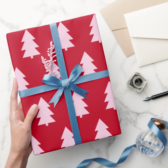 Papel De Regalo Árbol de Navidad rosa rojo oscuro (Regalar)