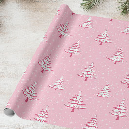 Papel De Regalo Árbol de Navidad rosa y blanco