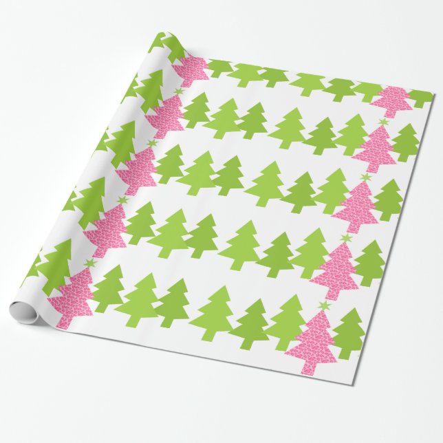 Papel De Regalo Árbol de navidad rosado del leopardo (Desenrollado)
