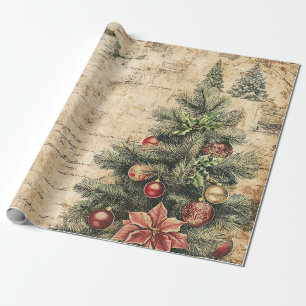Papel De Regalo Árbol de Navidad Rústico Vintage Patrón de Piña
