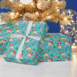 Papel De Regalo Árbol de Navidad Santa Pug Caramelos Colgantes