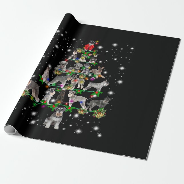 Papel De Regalo Árbol De Navidad Schnauzer Cubierto De Lámparas (Desenrollado)