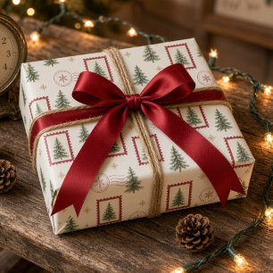 Papel De Regalo Árbol de Navidad Sello Postal Vintage Postal