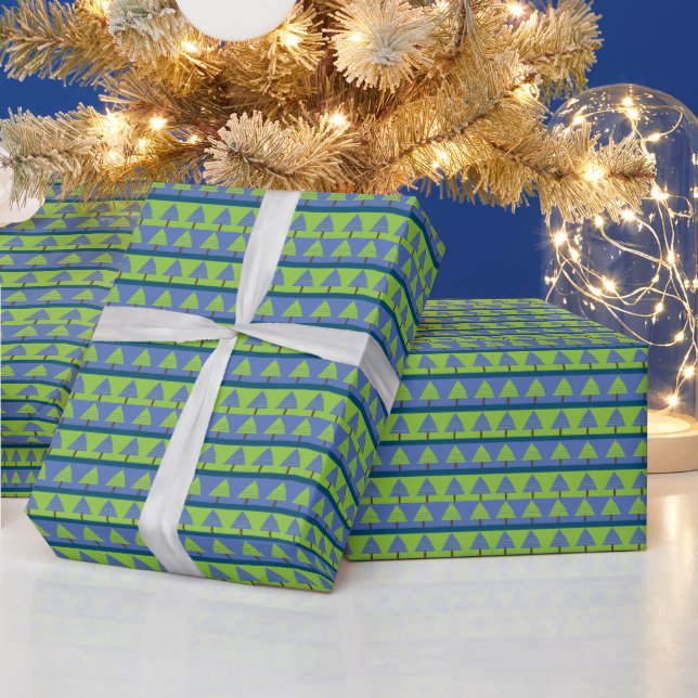 Papel De Regalo Árbol de Navidad Verde Azul (Vacaciones)