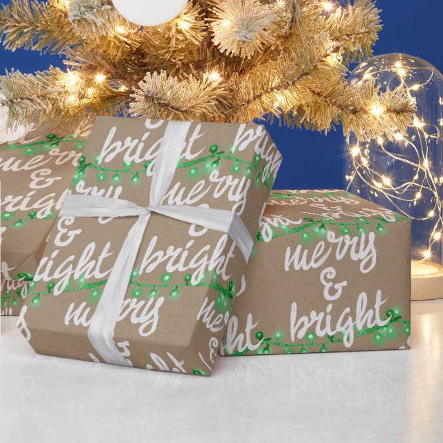 Papel De Regalo Árbol de Navidad verde brillante y amargo ilumina  (Vacaciones)