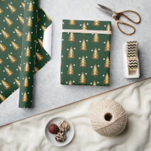 Papel De Regalo Árbol de Navidad verde dorado moderno
