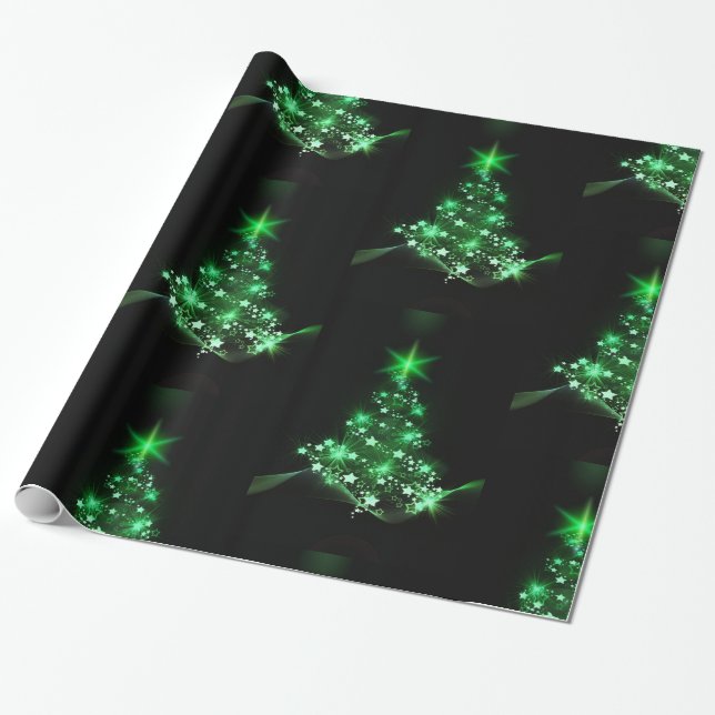 Papel De Regalo Árbol de navidad verde en negro (Desenrollado)