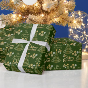Papel De Regalo Árbol de Navidad Verde Oscuro y Esgrima de Oro