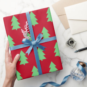 Papel De Regalo Árbol de Navidad verde rojo oscuro