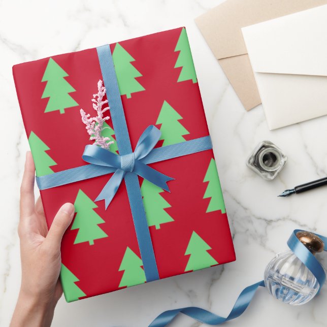 Papel De Regalo Árbol de Navidad verde rojo oscuro (Regalar)
