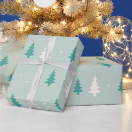 Papel De Regalo Árbol de Navidad verde y blanco Navidades modernos