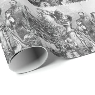 Papel De Regalo Árbol de Navidad Victoriano Familia Antigüedad Nav