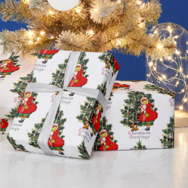 Papel De Regalo Árbol de Navidad Vintage con Velas Manualidad o Re
