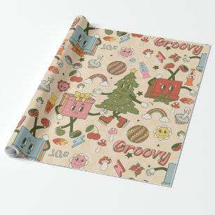Papel De Regalo árbol de navidad vintage groovy disco christmas