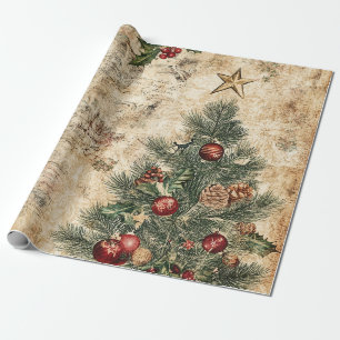 Papel De Regalo Árbol de Navidad y adorno vintage (1)