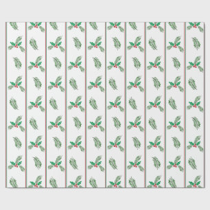 Papel De Regalo Árbol de Navidad y bayas con rayas