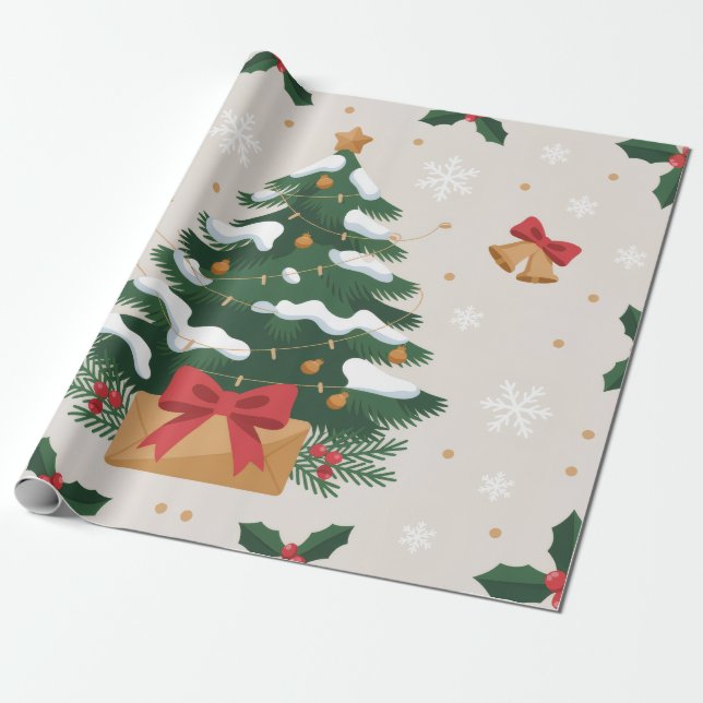 Papel De Regalo Árbol de Navidad y campanas (Desenrollado)