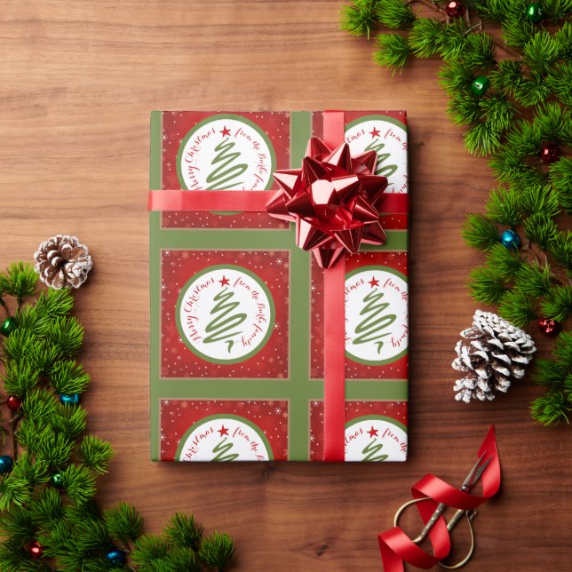 Papel De Regalo Árbol de Navidad y fondo rojo (Regalo de vacaciones)