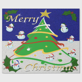 Papel De Regalo Árbol de Navidad y hombres de nieve -