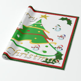 Papel De Regalo Árbol de Navidad y hombres de nieve -