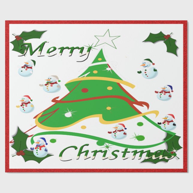 Papel De Regalo Árbol de Navidad y hombres de nieve - (Superficie plana)