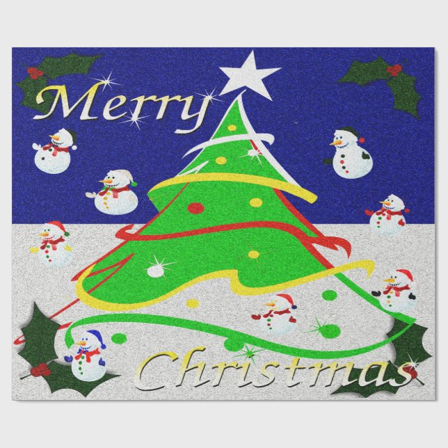 Papel De Regalo Árbol de Navidad y hombres de nieve - (Superficie plana)