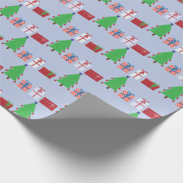 Papel De Regalo Árbol de Navidad y regalos en azul claro
