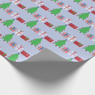 Papel De Regalo Árbol de Navidad y regalos en azul claro