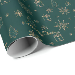 Papel De Regalo Árbol De Navidad Y Verde Estrella De Oro