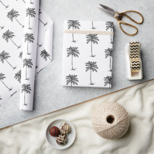 Papel De Regalo Árbol de palmera negra y blanca