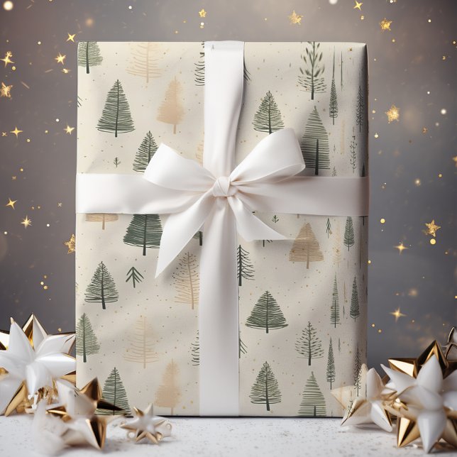 Papel De Regalo Árbol De Pino De Crema Dibujado A Mano (Subido por el creador)