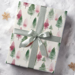Papel De Regalo Árbol de pinos verdes de Borgoña y Sage