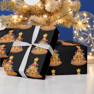 Papel De Regalo Árbol de Pizza Luces de Navidad Familia Amante de