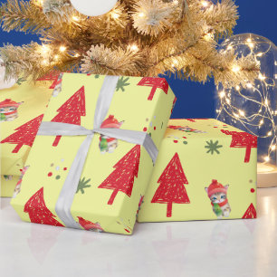 Papel De Regalo Árbol de Santa Navidad de gato rojo Patrón sin pro