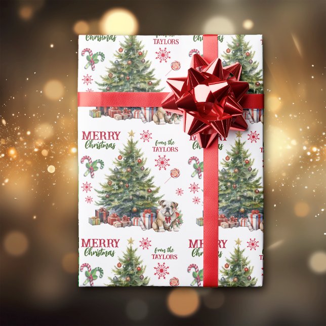 Papel De Regalo Árbol de vacaciones de Bulldog de inclinación roja (Subido por el creador)