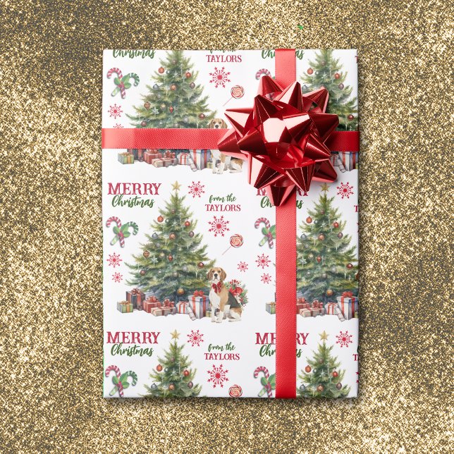 Papel De Regalo Árbol de vacaciones de perro beagle de vaca rojo (Subido por el creador)
