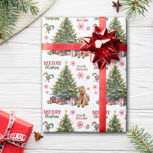 Papel De Regalo Árbol de vacaciones de perro dorado rojo