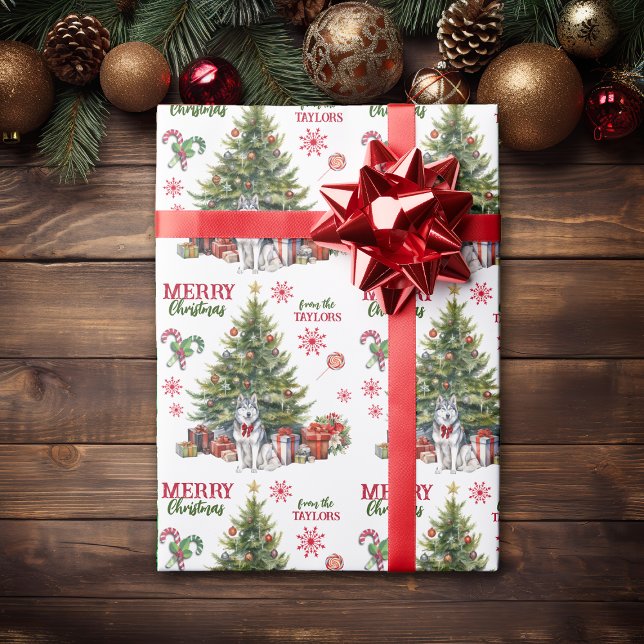 Papel De Regalo Árbol de vacaciones de perro Husky Siberiano Bow R (Subido por el creador)