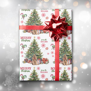 Papel De Regalo Árbol de vacaciones de perro negro rojo