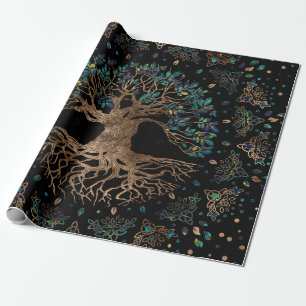 Papel De Regalo Árbol de vida - Ornamento Yggdrasil de oro y mármo