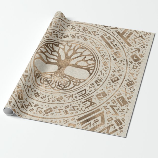 Papel De Regalo Árbol de vida - Trama rúnica yggdrasil (Desenrollado)