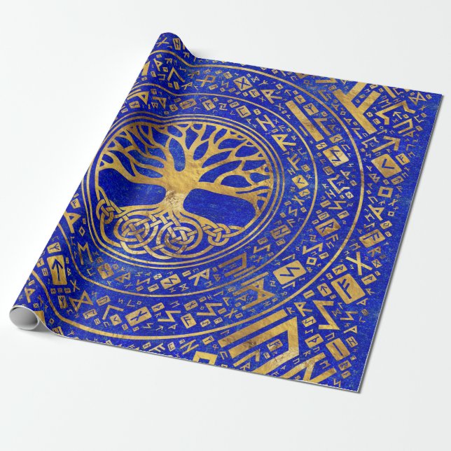 Papel De Regalo Árbol de vida - Yggdrasil - Lapis Lazuli (Desenrollado)