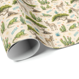 Papel De Regalo árbol divi de Aruba, burro, iguana, cactus