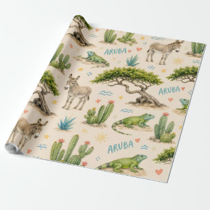 Papel De Regalo árbol divi de Aruba, burro, iguana, cactus
