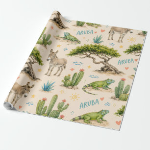 Papel De Regalo árbol divi de Aruba, burro, iguana, cactus