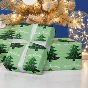 Papel De Regalo Árbol espumoso Feliz Navidad verde claro